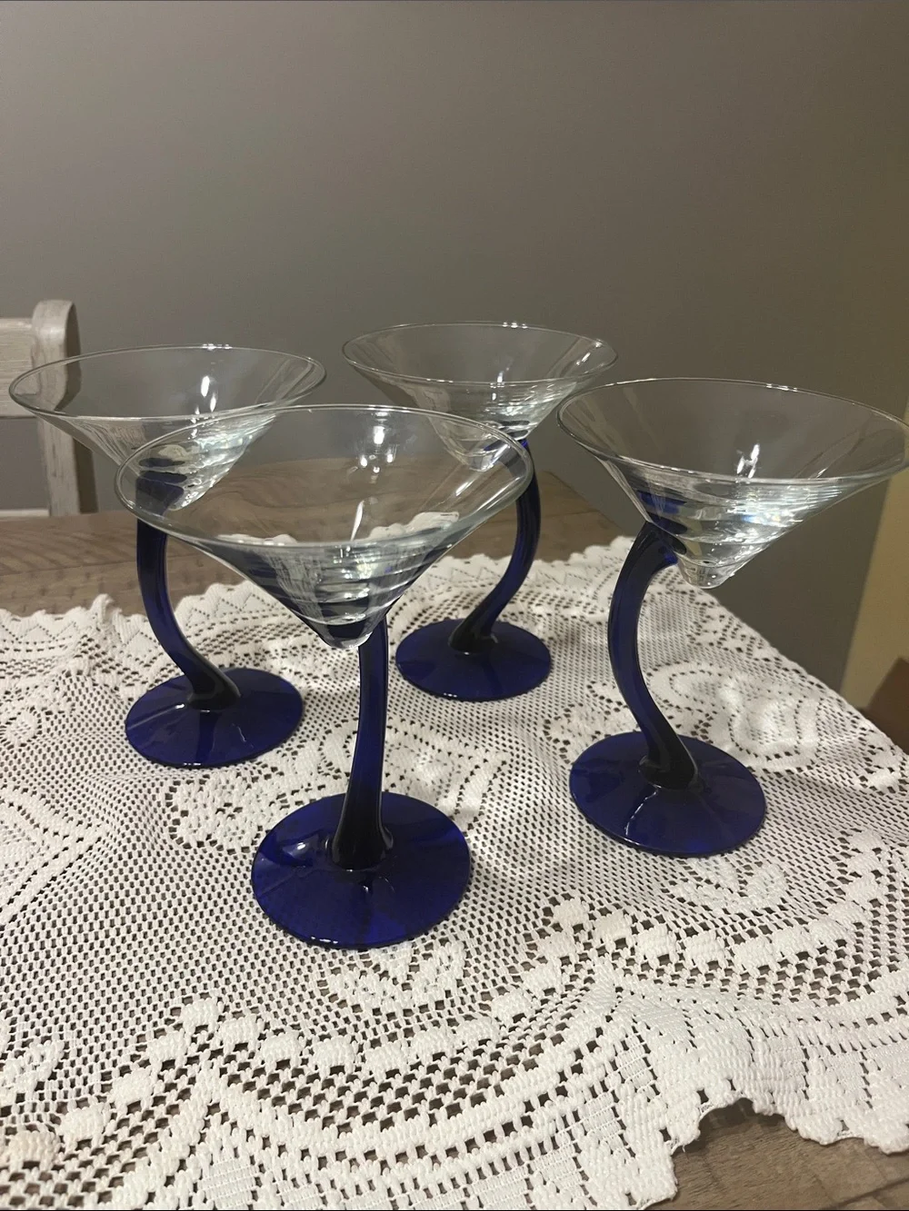 Set Of 4 Libbey Bravura Martini Glasses Cobalt Blue